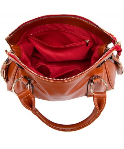 Women Hobo Tote Purse Handbag Faux Leather Top-handle Shoulder Bag with Tassel Pendant Red Dark Brown $29.68 Totes