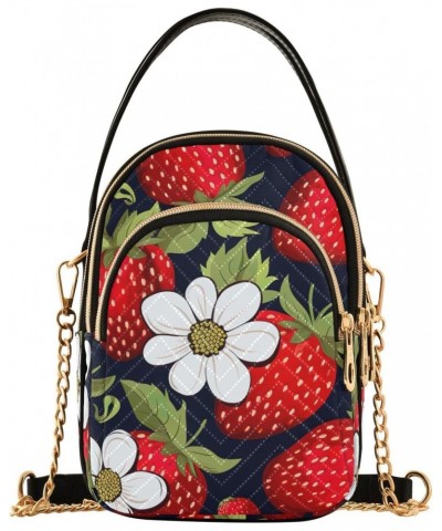 Strawberry Flowers Black Crossbody Bag for Women Cell Phone Purse Wallet with Removable Chain Shoulder Handbag for Work Passp...