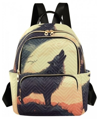 Women's Small Fashion Backpack Wolf Howls Full Moon Print Ladies Travel Daypack Aesthetic Shoulder Bag 11.4×6.1×14.1 IN $18.2...