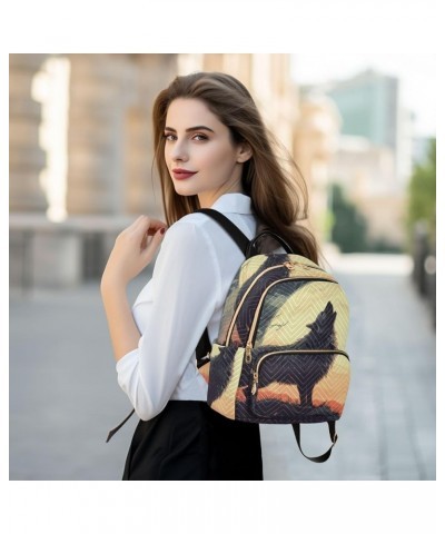 Women's Small Fashion Backpack Wolf Howls Full Moon Print Ladies Travel Daypack Aesthetic Shoulder Bag 11.4×6.1×14.1 IN $18.2...