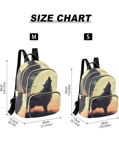 Women's Small Fashion Backpack Wolf Howls Full Moon Print Ladies Travel Daypack Aesthetic Shoulder Bag 11.4×6.1×14.1 IN $18.2...