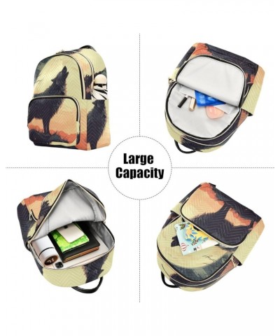 Women's Small Fashion Backpack Wolf Howls Full Moon Print Ladies Travel Daypack Aesthetic Shoulder Bag 11.4×6.1×14.1 IN $18.2...