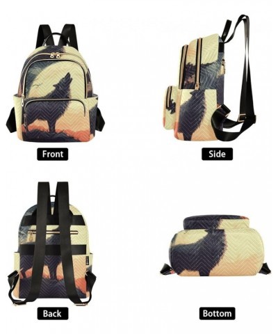 Women's Small Fashion Backpack Wolf Howls Full Moon Print Ladies Travel Daypack Aesthetic Shoulder Bag 11.4×6.1×14.1 IN $18.2...