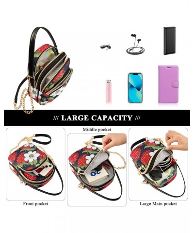 Strawberry Flowers Black Crossbody Bag for Women Cell Phone Purse Wallet with Removable Chain Shoulder Handbag for Work Passp...