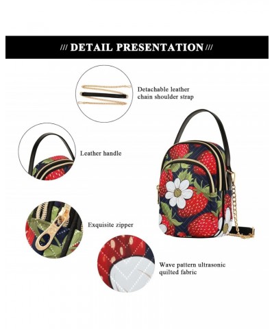 Strawberry Flowers Black Crossbody Bag for Women Cell Phone Purse Wallet with Removable Chain Shoulder Handbag for Work Passp...