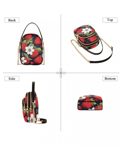 Strawberry Flowers Black Crossbody Bag for Women Cell Phone Purse Wallet with Removable Chain Shoulder Handbag for Work Passp...