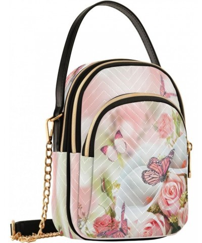 Quilted Crossbody Bags for Women,Butterfly Floral Spring Women's Crossbody Handbags Small Travel Purses Phone Bag $8.80 Cross...