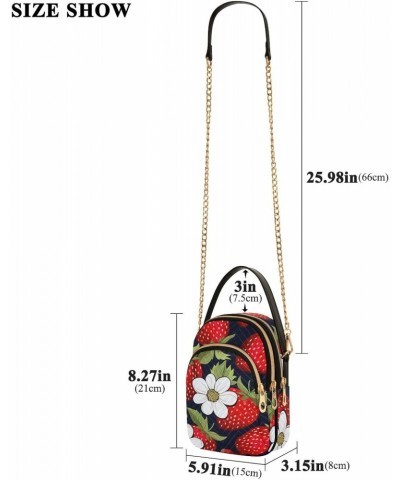 Strawberry Flowers Black Crossbody Bag for Women Cell Phone Purse Wallet with Removable Chain Shoulder Handbag for Work Passp...