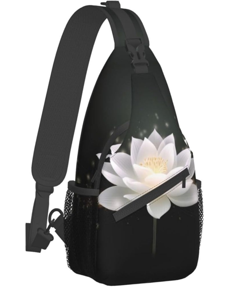 Lotus Flower Print Men'S Casual Crossbody Chest Bag - A Versatile Accessory For Everyday Use And Short Trips Black $19.75 Cro...