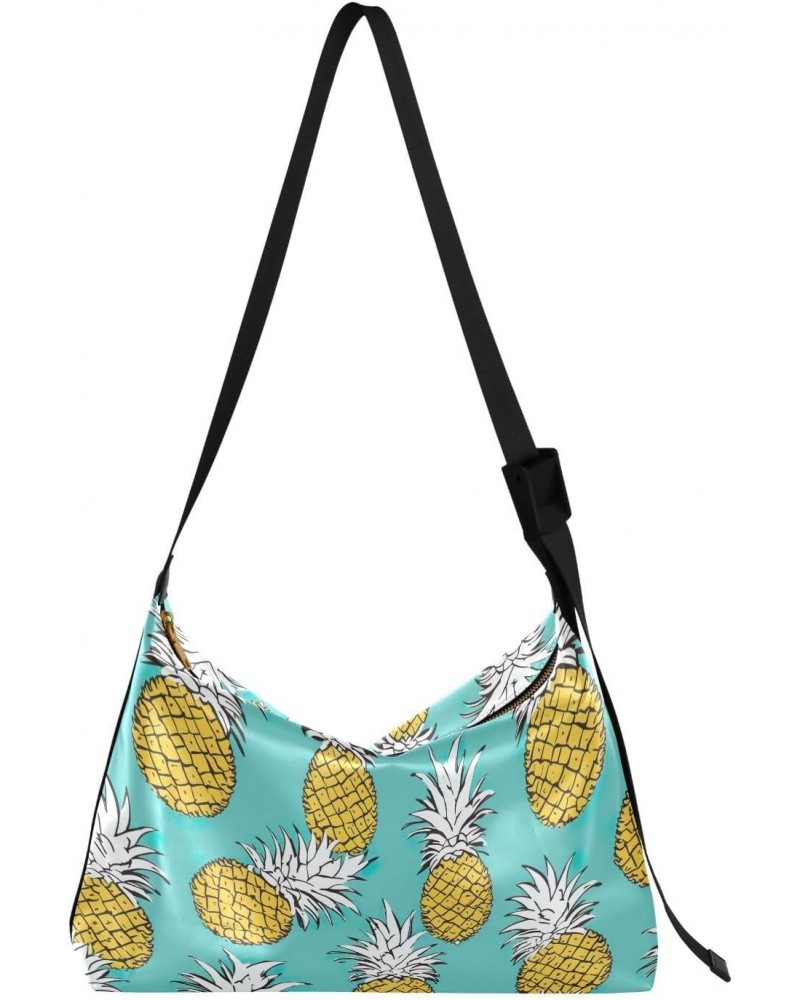 Pineapples Leaves Turquoise Hobo Bags for Women Purses Leather Crossbody Bag Handbag Shoulder Bag for Travel Gifts Work $16.8...