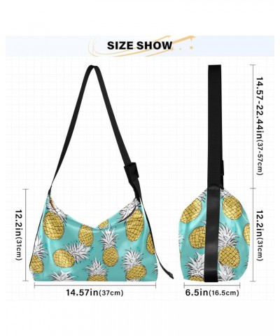 Pineapples Leaves Turquoise Hobo Bags for Women Purses Leather Crossbody Bag Handbag Shoulder Bag for Travel Gifts Work $16.8...