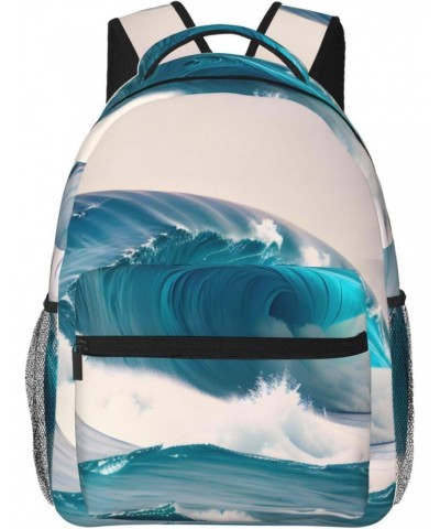 Cartoon Blue Sea Wave Stylish And Lightweight Backpack,Comfortable To Carry,Multi-Pocket Design,23l Capacity,Easily Meet Your...