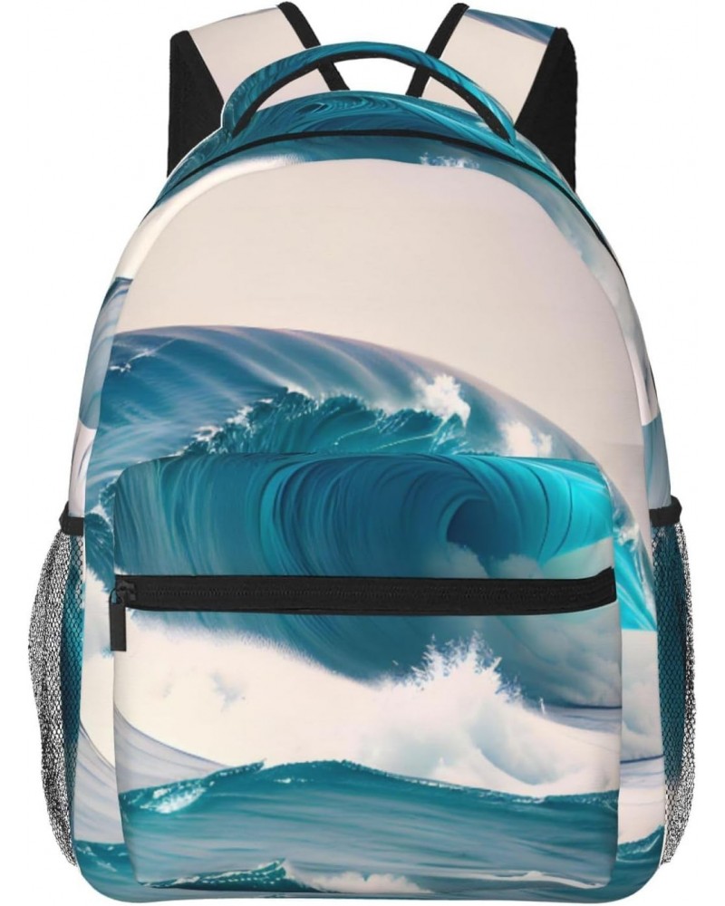 Cartoon Blue Sea Wave Stylish And Lightweight Backpack,Comfortable To Carry,Multi-Pocket Design,23l Capacity,Easily Meet Your...