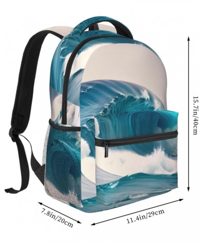 Cartoon Blue Sea Wave Stylish And Lightweight Backpack,Comfortable To Carry,Multi-Pocket Design,23l Capacity,Easily Meet Your...