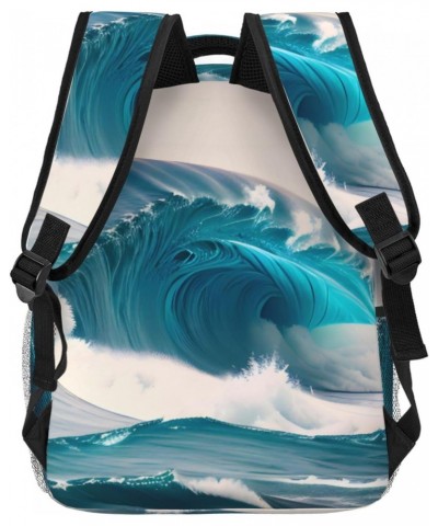 Cartoon Blue Sea Wave Stylish And Lightweight Backpack,Comfortable To Carry,Multi-Pocket Design,23l Capacity,Easily Meet Your...