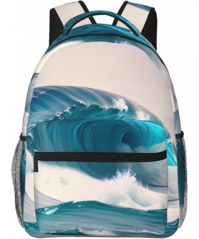 Cartoon Blue Sea Wave Stylish And Lightweight Backpack,Comfortable To Carry,Multi-Pocket Design,23l Capacity,Easily Meet Your...