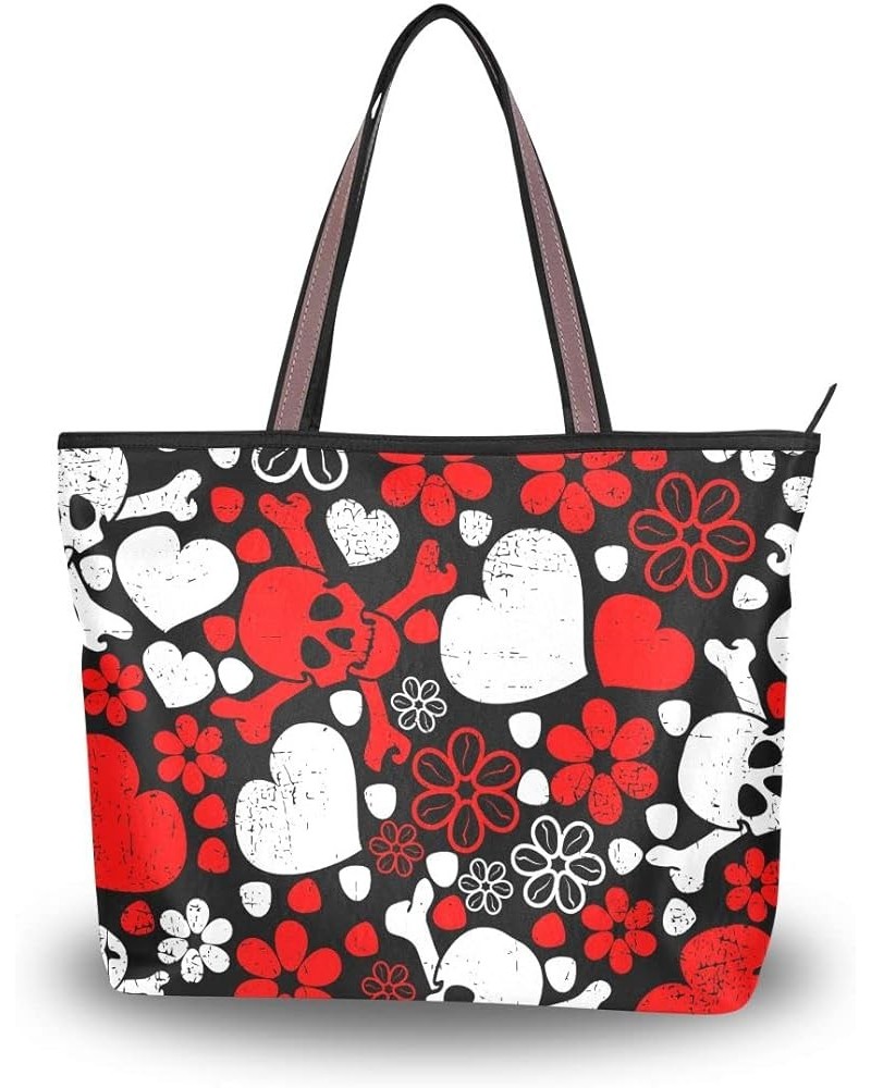 Pickleball Balls Women Fashion Handbags Wallet Tote Bag Shoulder Bag Tote Top Handle Red Skulls Flowers $9.20 Totes