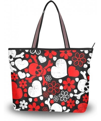 Pickleball Balls Women Fashion Handbags Wallet Tote Bag Shoulder Bag Tote Top Handle Red Skulls Flowers $9.20 Totes