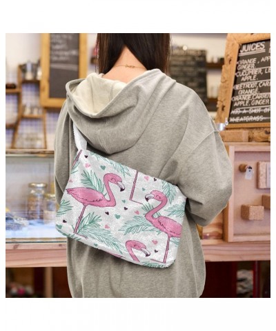 Tropical Flamingo Love Heart Plush Shoulder Bag Furry Tote Handbag Purse Faux Fur Crossbody Bag for Women $9.02 Shoulder Bags