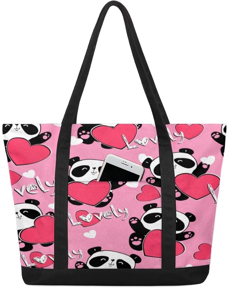 Tote Bag for Women Canvas Shoulder Bag Large Casual Handbag Lightweight Tote Bag with Zipper for Work Travel Shopping Panda P...