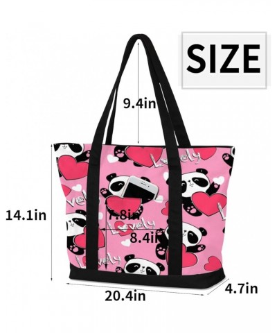 Tote Bag for Women Canvas Shoulder Bag Large Casual Handbag Lightweight Tote Bag with Zipper for Work Travel Shopping Panda P...