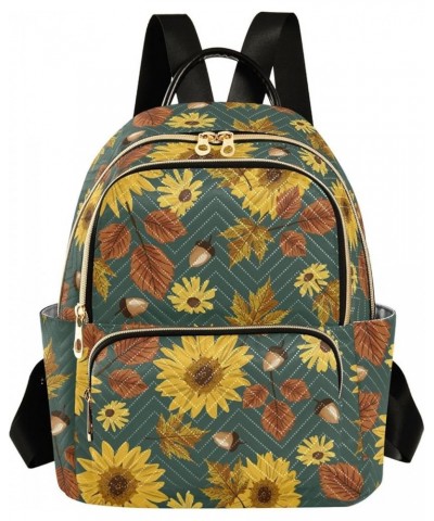 Autumn Sunflowers with Teal Women Backpack Purse Shoulder Bag Color Small $18.47 Backpacks