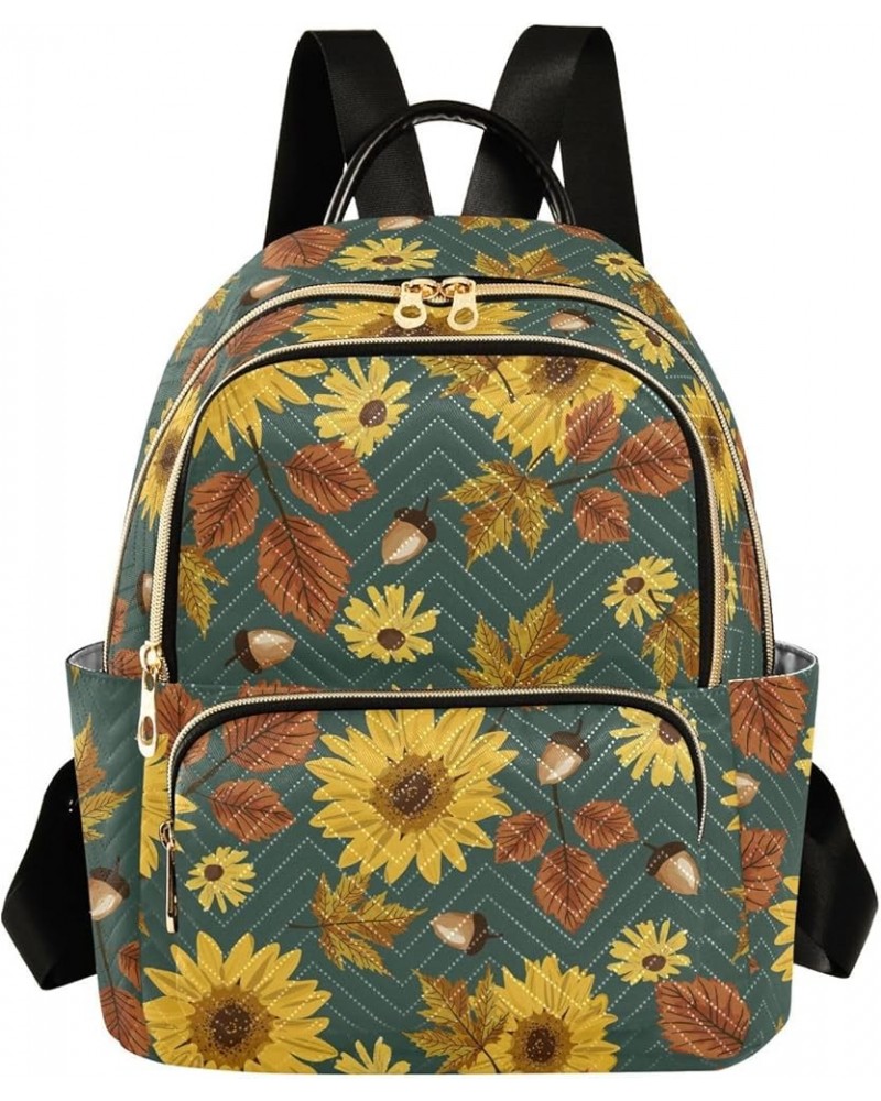 Autumn Sunflowers with Teal Women Backpack Purse Shoulder Bag Color Small $18.47 Backpacks