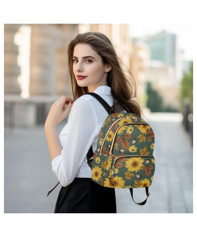 Autumn Sunflowers with Teal Women Backpack Purse Shoulder Bag Color Small $18.47 Backpacks