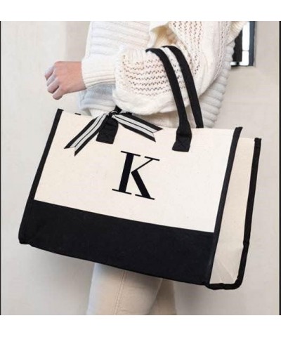 Classic Black and White Initial Canvas Tote Bags (R), 100% Cotton, 17" x 19" x 2 K $10.78 Totes