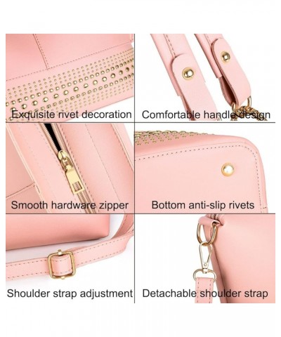 Handbags for Women Fashion Tote Bags Rivet Shoulder Bag Top Handle Satchel Purse Set 3pcs Brown $18.85 Totes