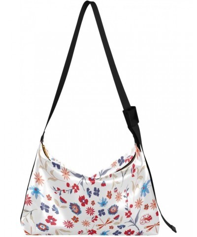 Floral Colorful Flowers Hobo Shoulder Bag for Women Men PU Leather Crossbody Bag Slouchy Tote Handbags for Working Traveling ...