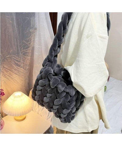 Women's Velvet Handwoven Handbag Chunky Yarn Knit Shoulder Bag Women's top-handle handbags Green-1 $16.23 Shoulder Bags