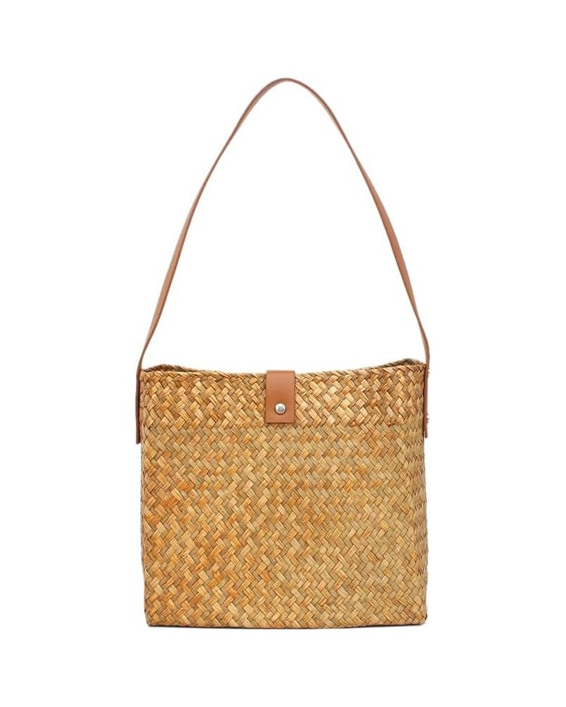 Women Small Handmade Straw Bag Hand Woven Summer Beach Bag Weave Tote Bag Casual Shoulder Bag Handbag Basket Yellow-c $8.40 T...