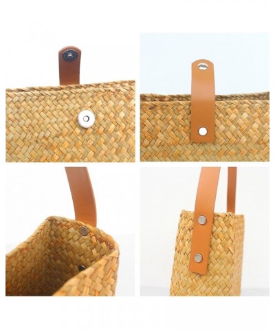 Women Small Handmade Straw Bag Hand Woven Summer Beach Bag Weave Tote Bag Casual Shoulder Bag Handbag Basket Yellow-c $8.40 T...