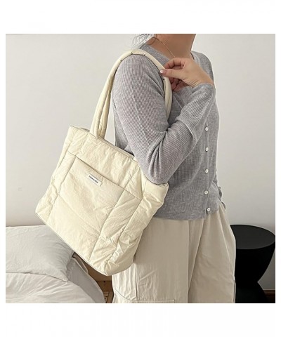 Puffer Tote Bag Puffy Purse for Women Lightweight Nylon Shoulder Bag Padding Hobo Handbag H01-beige $14.30 Totes