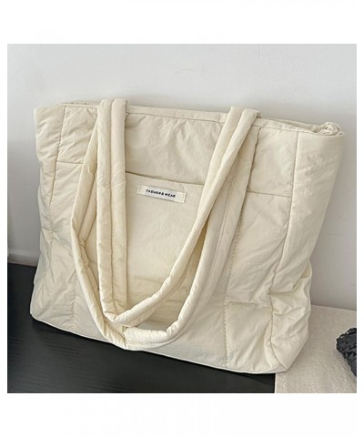 Puffer Tote Bag Puffy Purse for Women Lightweight Nylon Shoulder Bag Padding Hobo Handbag H01-beige $14.30 Totes