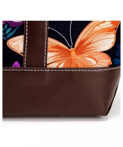 Butterfly Canvas Leather Mix Hand-Held Tote Bag - 13.3x4.7x12.2 in - Stylish and Durable Carryall with Dual Material Design -...