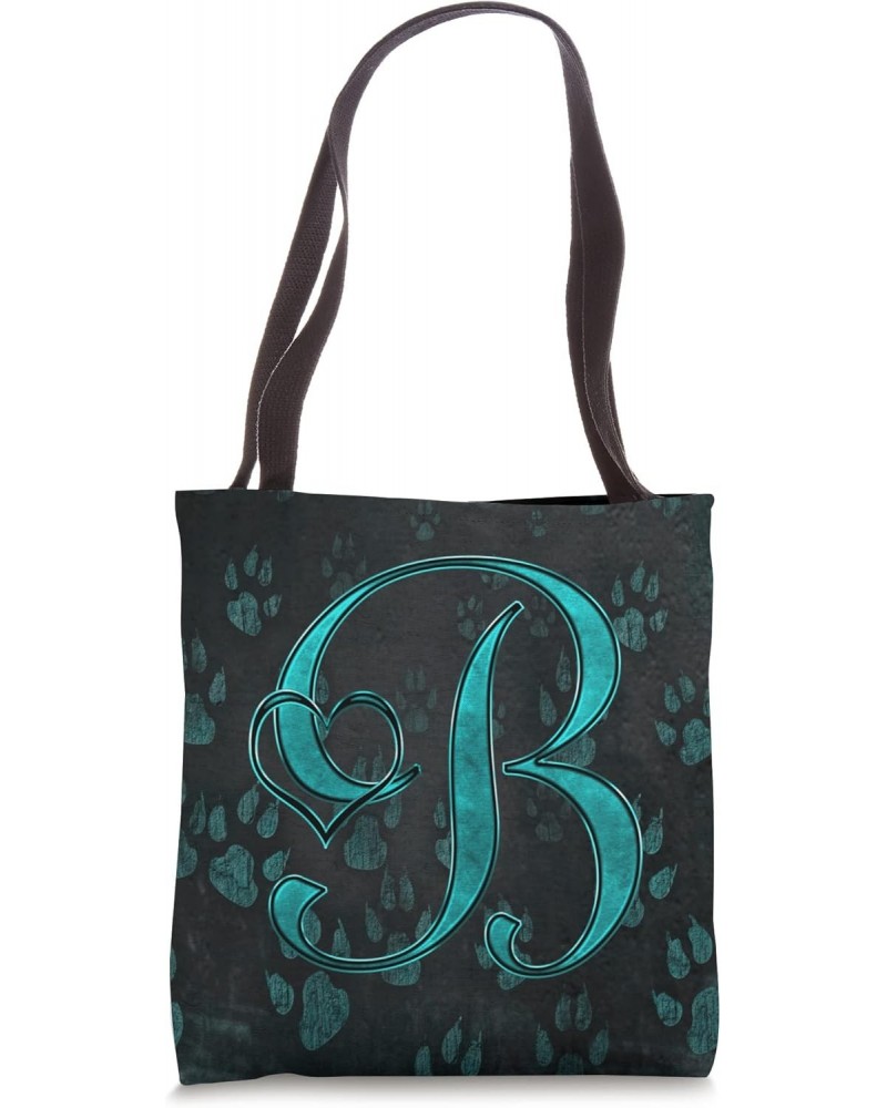 Paw Print Letter B Teal Pet Dog Cat Animal Heart Love Name Tote Bag $8.96 Totes