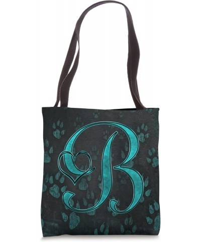 Paw Print Letter B Teal Pet Dog Cat Animal Heart Love Name Tote Bag $8.96 Totes