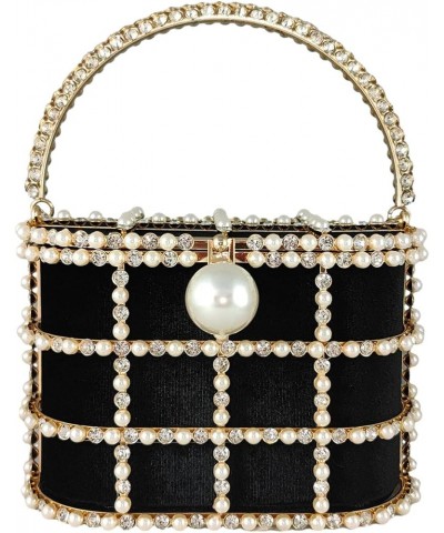 Synthetic Pearl Top-Handle Women Metal Bucket Bag Crystal Evening Purses and Clutches Formal Wedding Handbags Mil1386 Black $...