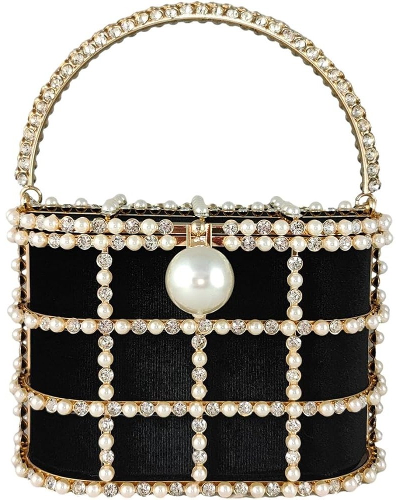 Synthetic Pearl Top-Handle Women Metal Bucket Bag Crystal Evening Purses and Clutches Formal Wedding Handbags Mil1386 Black $...