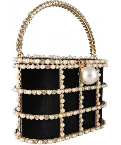 Synthetic Pearl Top-Handle Women Metal Bucket Bag Crystal Evening Purses and Clutches Formal Wedding Handbags Mil1386 Black $...