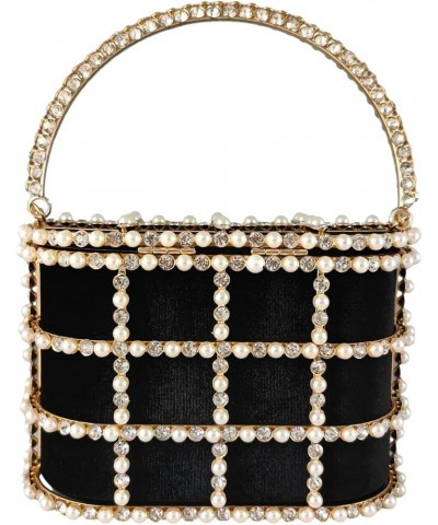 Synthetic Pearl Top-Handle Women Metal Bucket Bag Crystal Evening Purses and Clutches Formal Wedding Handbags Mil1386 Black $...