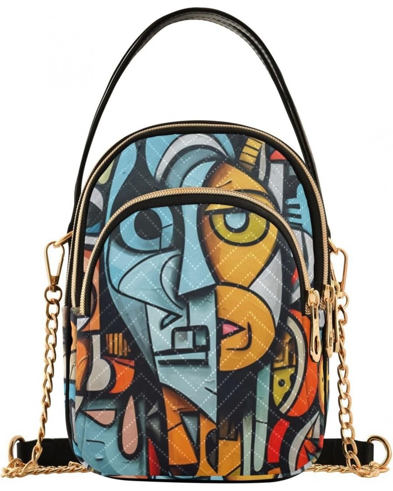 Cubism Graffiti Sling Bags Crossbody for Women, Fashion Zipper Handbag with Chain Strap Top handle for Evening Party Dating T...