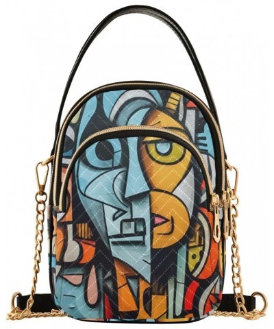 Cubism Graffiti Sling Bags Crossbody for Women, Fashion Zipper Handbag with Chain Strap Top handle for Evening Party Dating T...