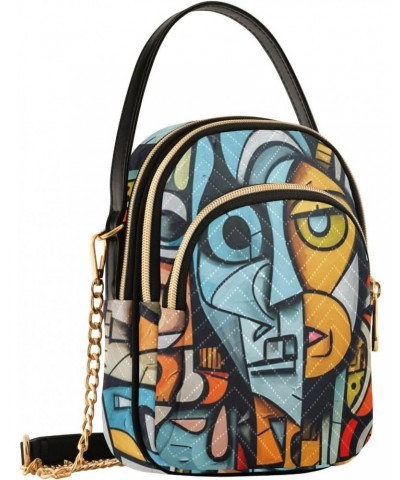 Cubism Graffiti Sling Bags Crossbody for Women, Fashion Zipper Handbag with Chain Strap Top handle for Evening Party Dating T...