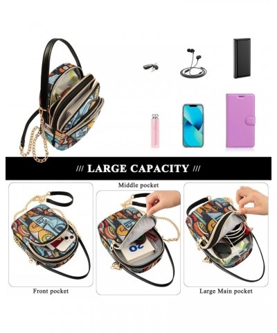 Cubism Graffiti Sling Bags Crossbody for Women, Fashion Zipper Handbag with Chain Strap Top handle for Evening Party Dating T...