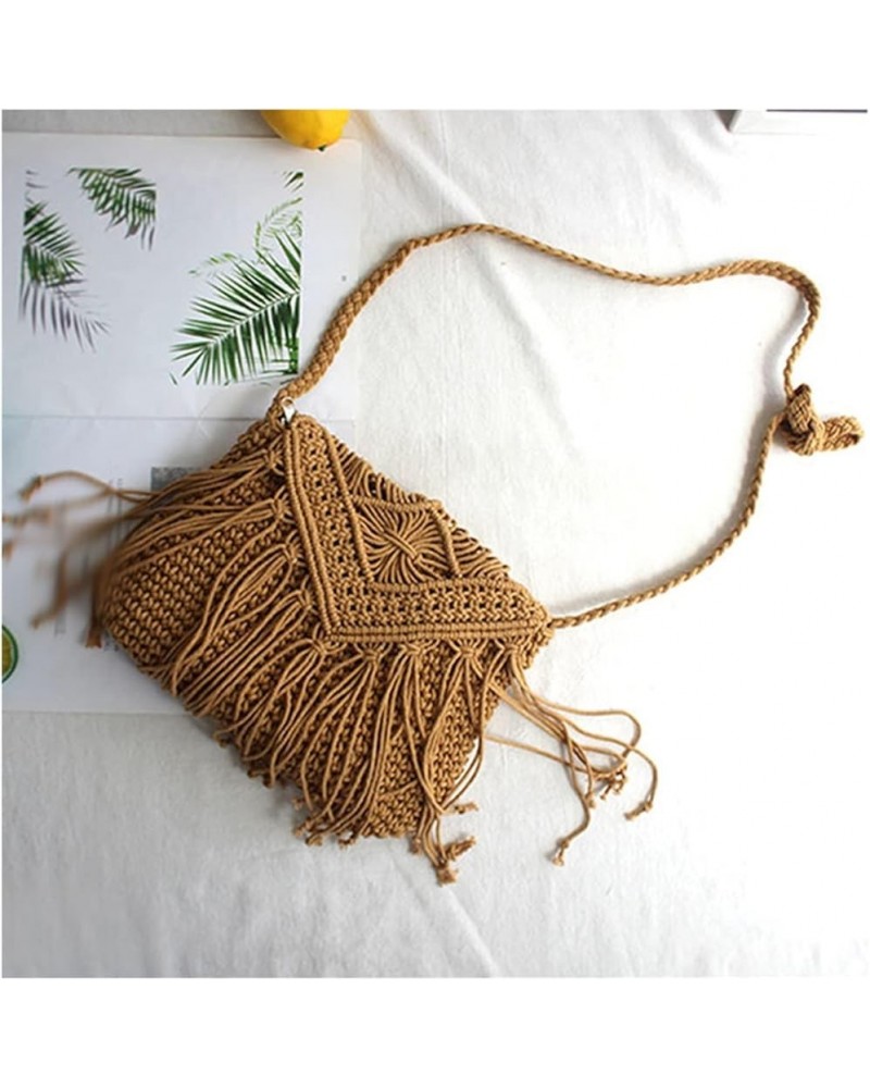 Handmade Woven Knitted Tassel Crossbody Bag Shoulder Messenger Bag Female Beach Summer Handbags Women (Color : Argento, Size ...