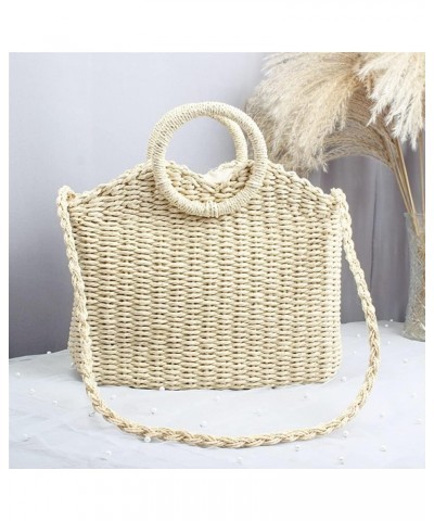 Hand-woven Square Rattan Straw Handbags, Boho Pure Colour Women Summer Straw Tote Bag Shoulder Bag Crossbody Bag Round Handle...