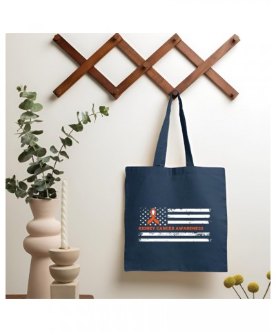 American Flag Kidney Cancer Orange ribbon awareness warrior survivor Navy Black Multicolor Canvas Tote Bag $20.39 Totes